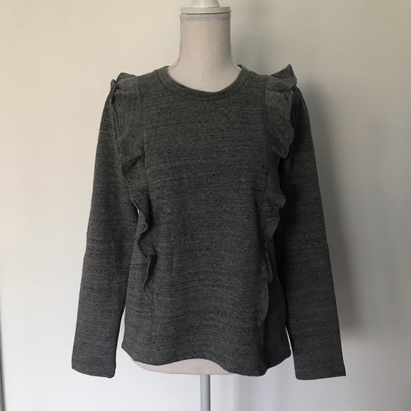 HPπ NWT J. Crew Factory Gray Ruffle-Trim Pullover - Picture 3 of 7